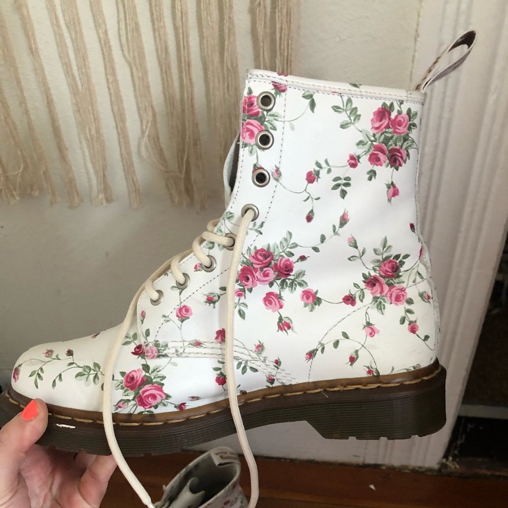 Floral White and Pink Doc Martens